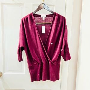 LOFT | Wine Light-Knit Faux-Wrap Top | Size L - NWT